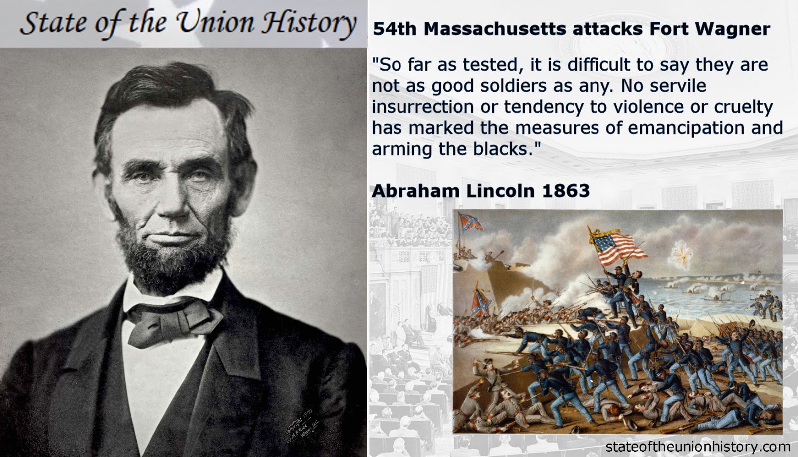 1863 Abraham Lincoln 54th Massachusetts Attacks Fort Wagner