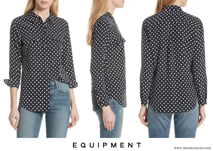 Kate Middleton wore EQUIPMENT Slim Signature Polka Dot Silk Shirt