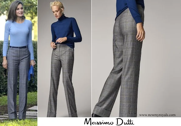 Queen Letizia wore Massimo Dutti large plaid trousers