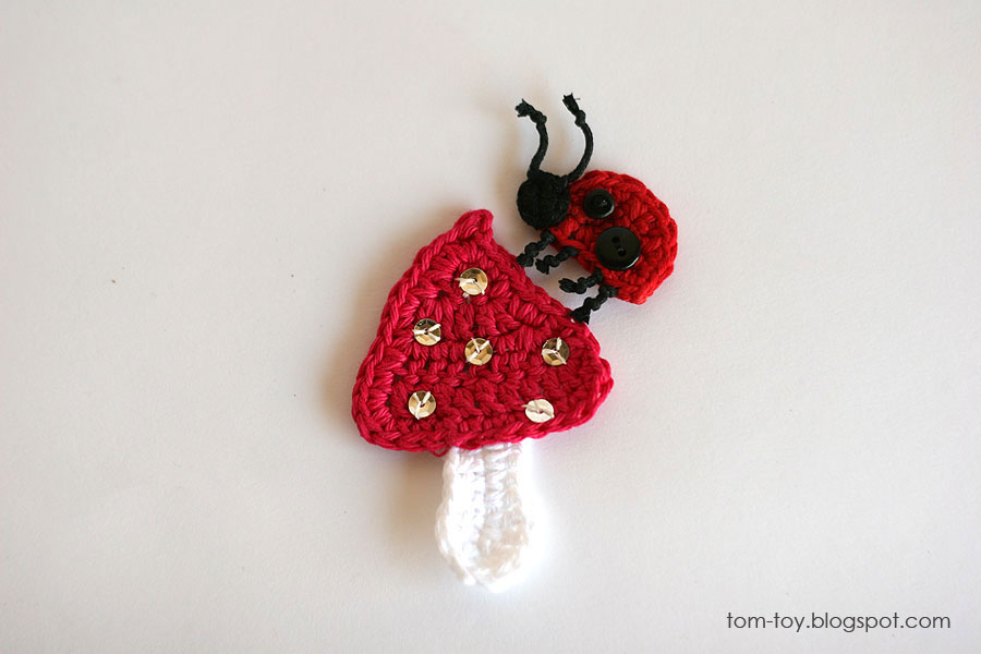 Handmade ladybugs appliques - crochet ladybugs, flowers, umbrella, mushroom, heart