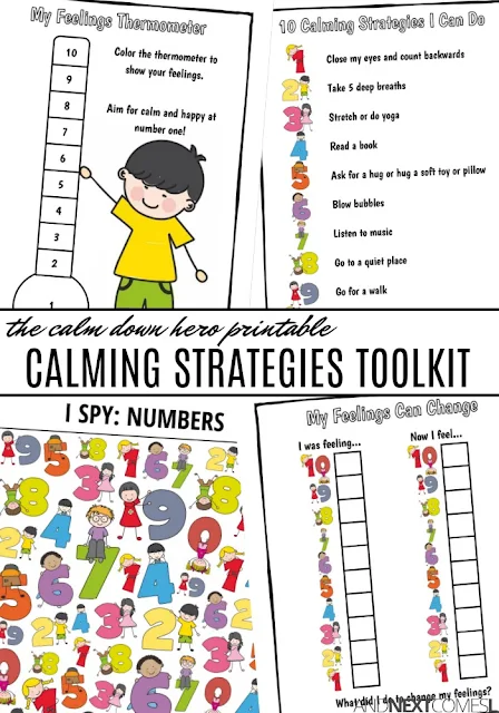 Printable calming strategies toolkit for kids to work on self-regulation and coping skills
