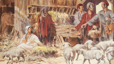 Les bergers, peinture murale de Georges Avril, église Saint Pierre Chanel Rillieux la Pape