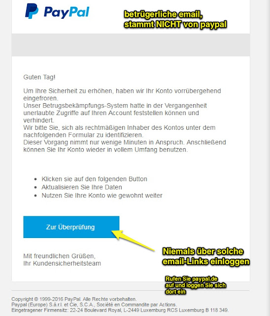 Vorsicht Email Paypal Sperrung Ihres Kontos