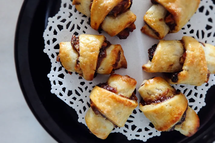 plated apple butter rugelach cookies