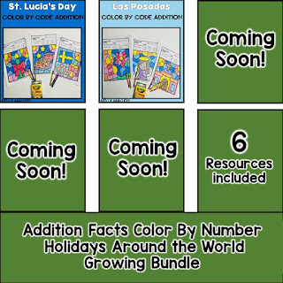 Holidays Around the World Color by Number Addition Facts Growing Bundle