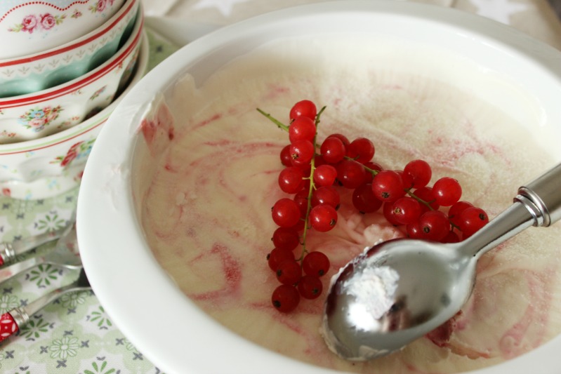 Johannisbeer-Joghurt Eis mit Holunderblütensirup - Sasibella