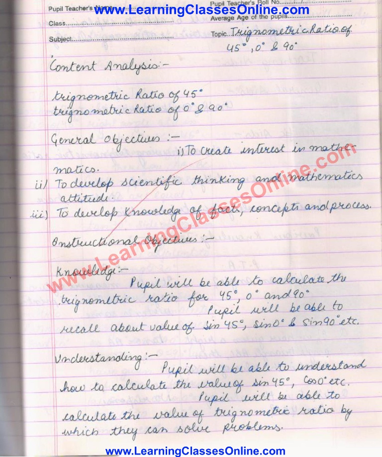 Class 10 Math Lesson Plan on Trigonometric Ratio