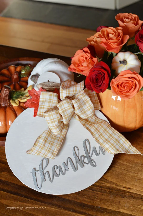 Thrift Store Pumpkin Makeover with roses