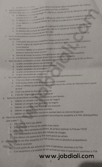 Exemple Concours Techniciens 4ème grade Comptabilité d'Entreprise - CHU Mohammed VI Oujda