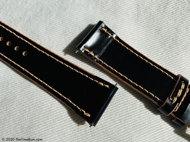inthebagcrafts Shell Cordovan leather watch strap Underside inthebagcrafts Shell Cordovan leather watch strap Underside