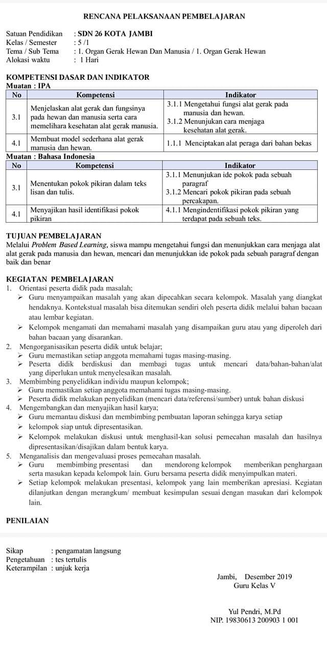 Rpp 1 Lembar Pdf