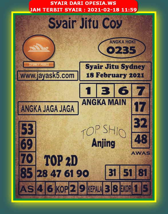 Syair Sydney Kamis Hari Ini 18 Februari 2021 Royal Syair Syair Sydney Kamis Hari Ini 18 Februari 2021 Royal Syair