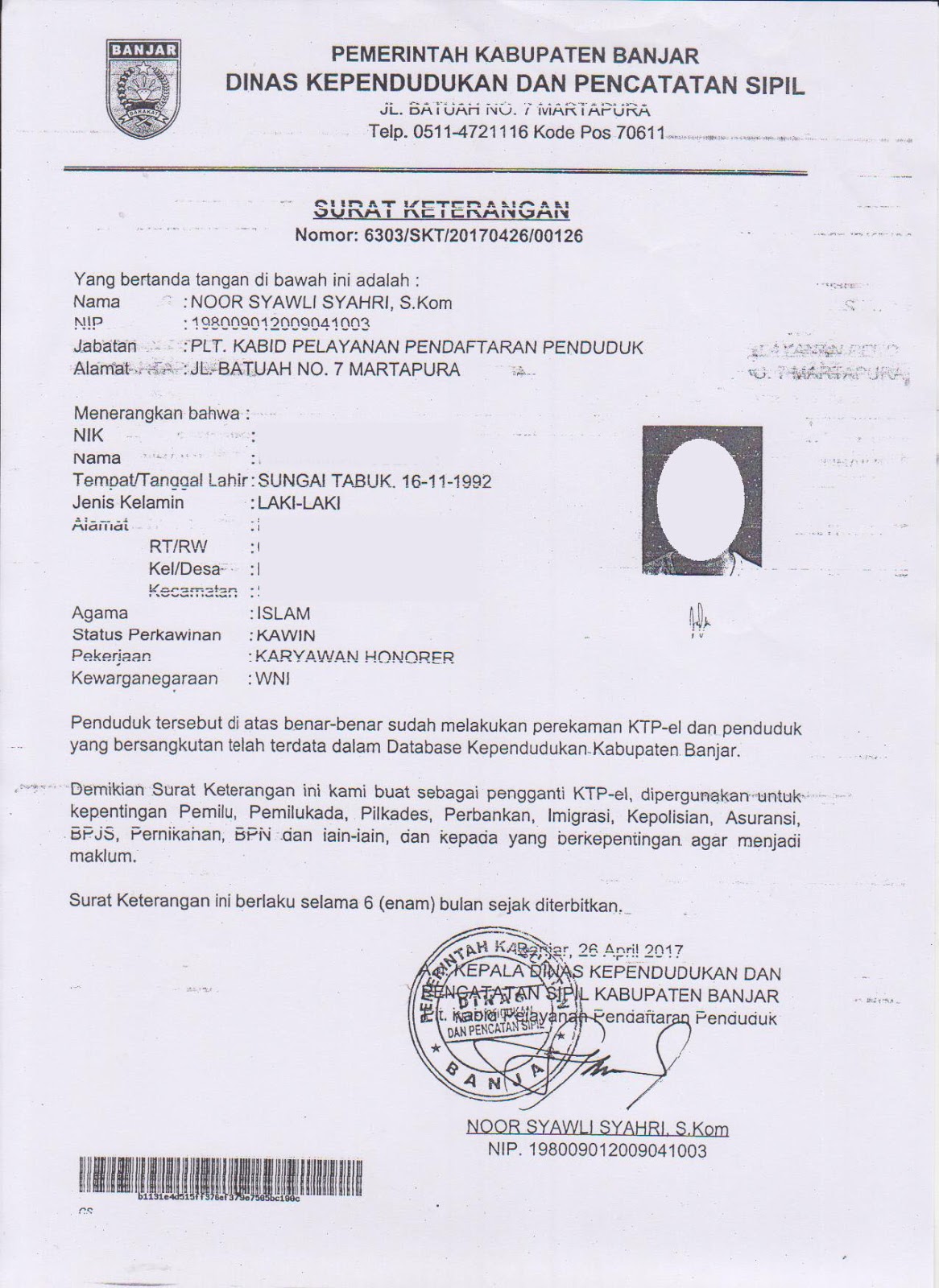 Contoh Surat Keterangan E Ktp - Riset