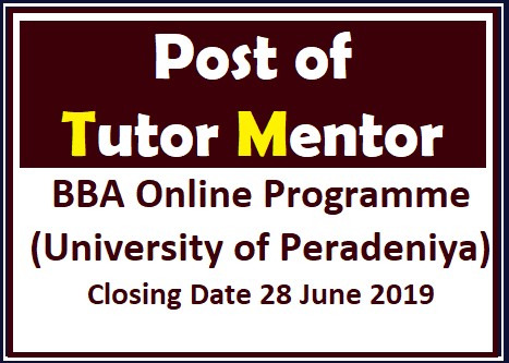 Post of Tutor Mentor - BBA Online Programme (University of Peradeniya)