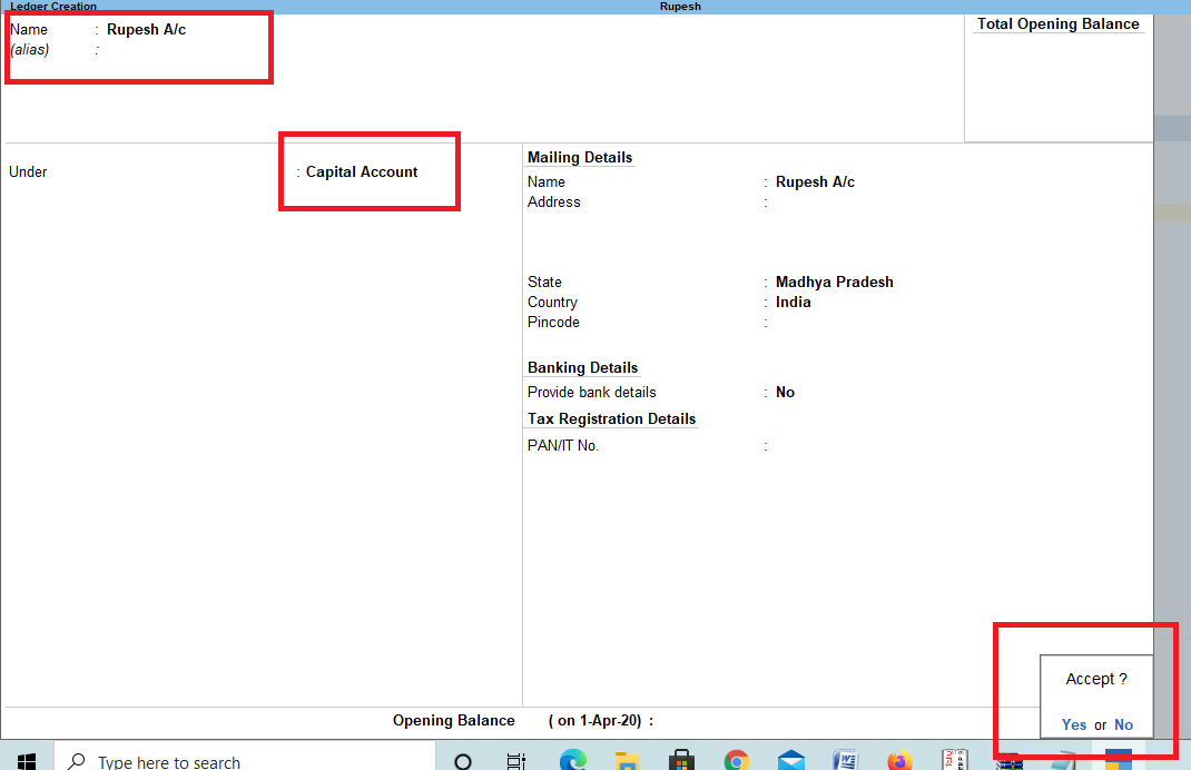 Create Ledger In Tally Prime 