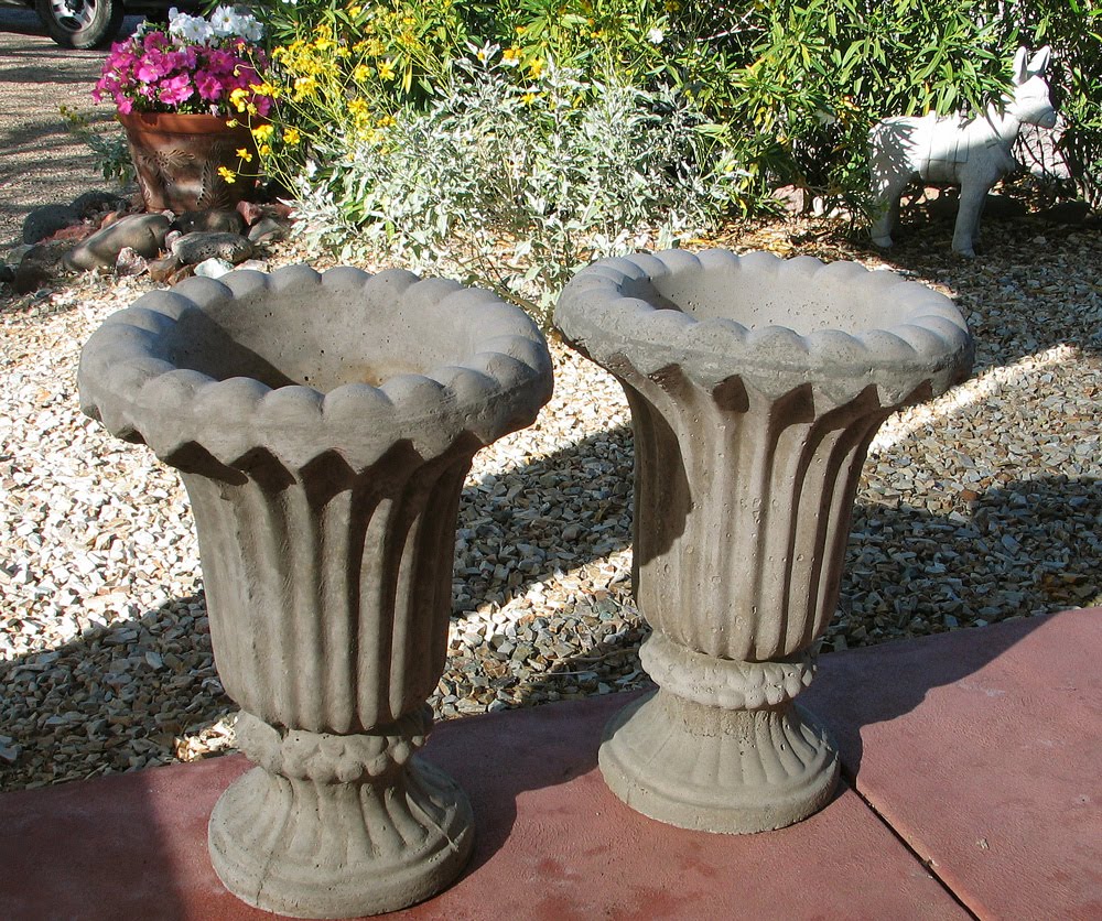 Wild Rose Vintage Concrete Urns and White Paint???