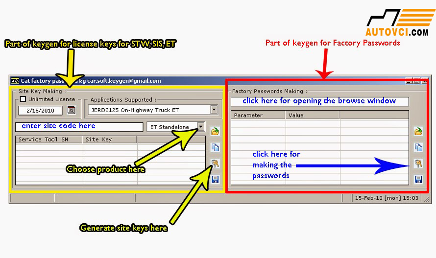 100 Caterpillar ET Factory Passwords Generator