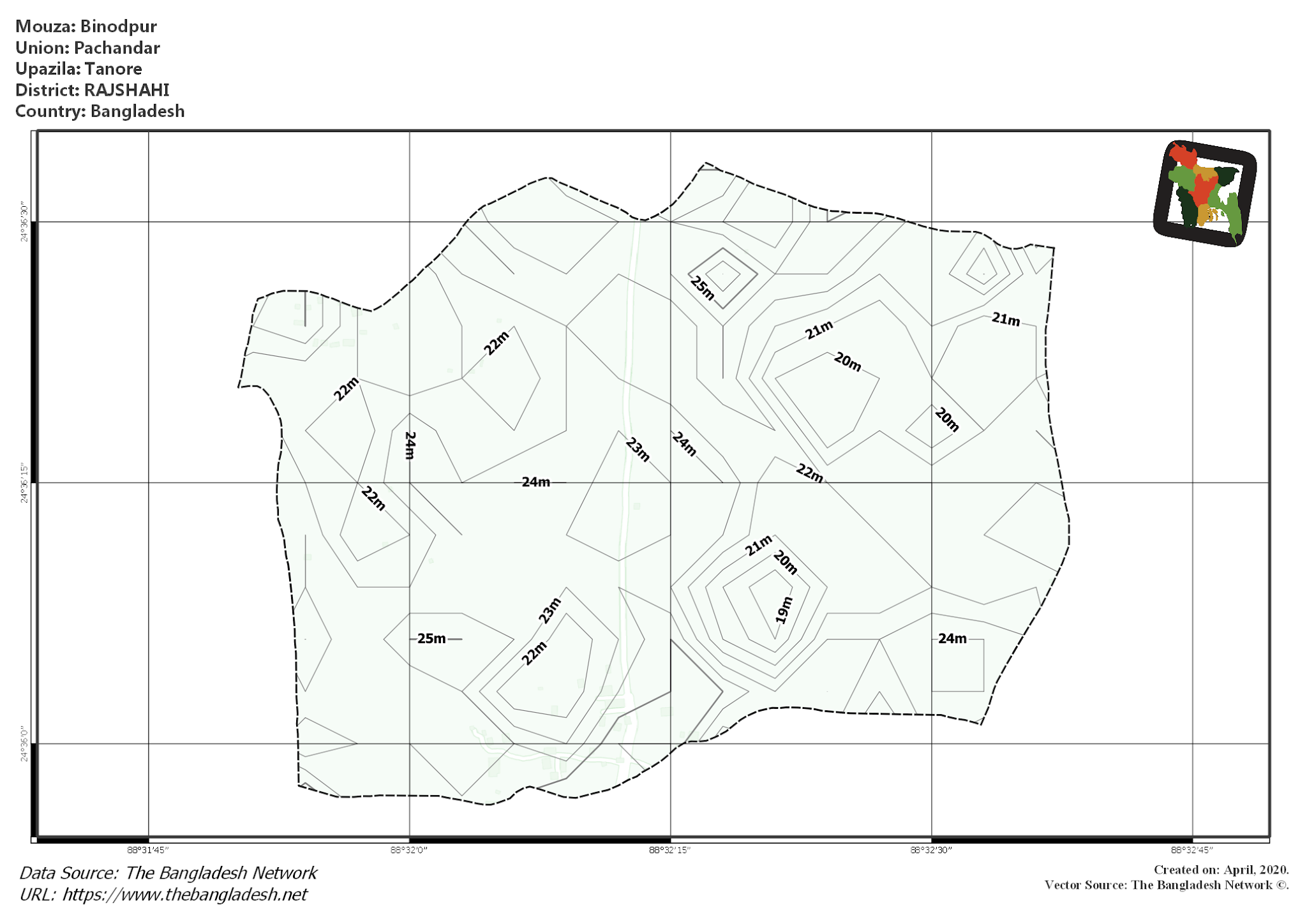 Map of Binodpur Mouza of Tanore Upazila, RAJSHAHI, Bangladesh.