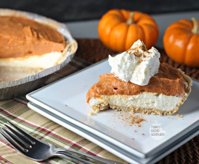 Double Layer No Bake Pumpkin Cheesecake | Renee's Kitchen Adventures   Double delicious with cheesecake and pumpkin! 