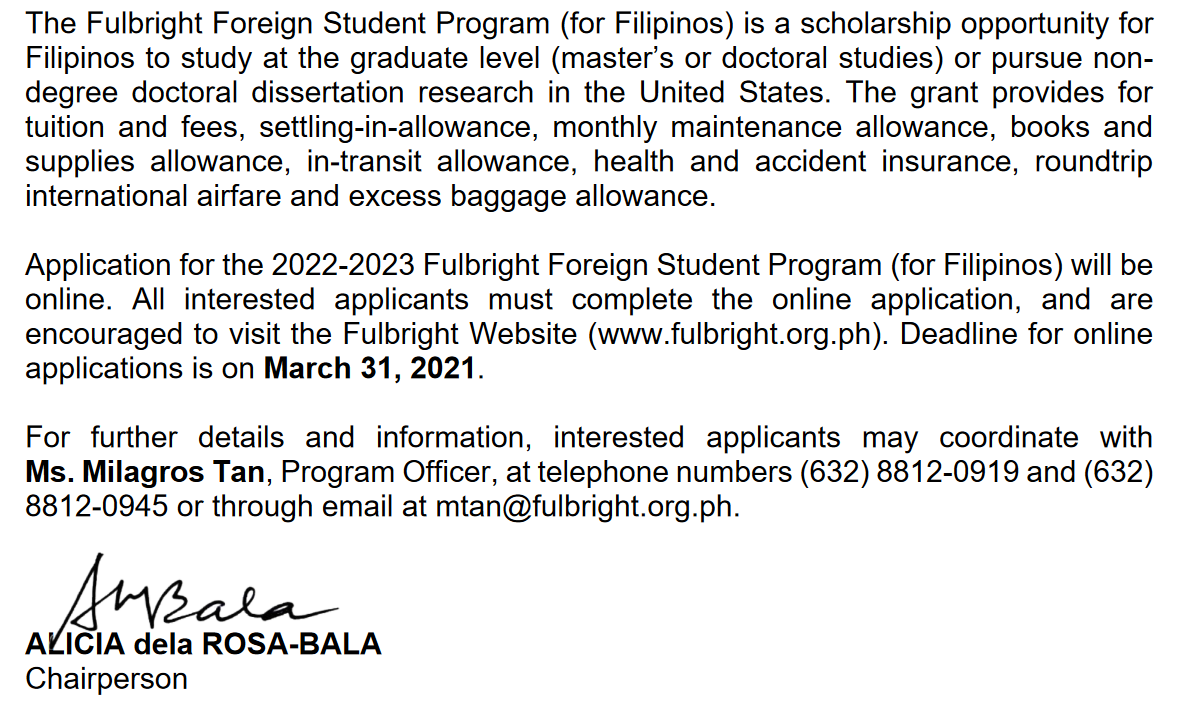 Study Abroad FULBRIGHT SCHOLARSHIP for Filipinos Academic Year 20222023