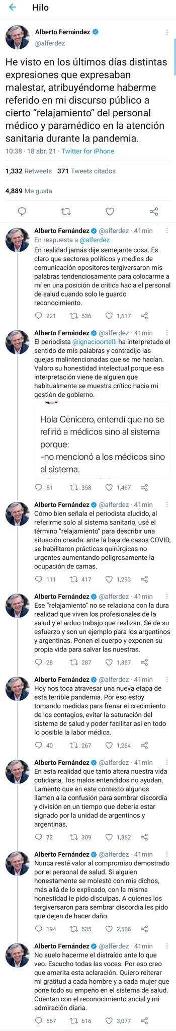 Alberto Fernández negó haber dicho que "el sistema de salud se había relajado" y le echó la culpa a los medios