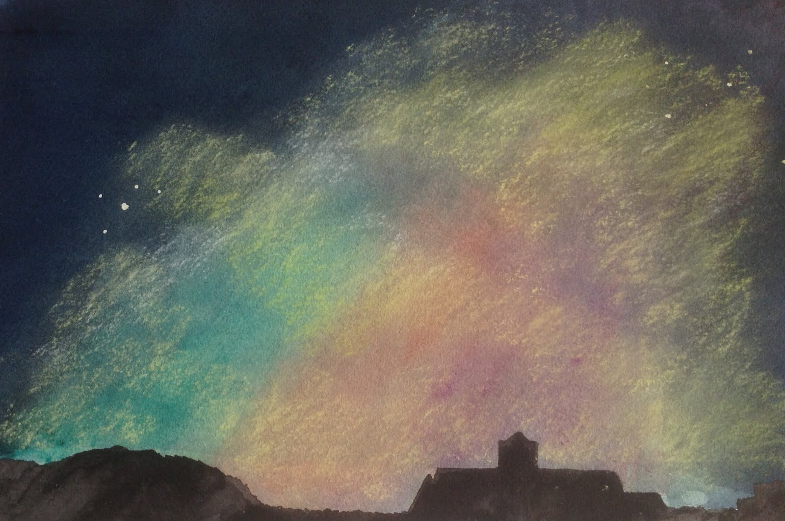 Aurora Imagined over Iona (Watercolour & pastel)