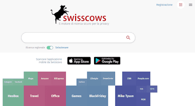 Homepage di Swisscows motore di ricerca privato