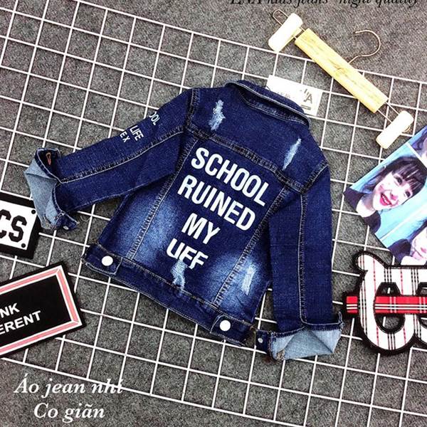 Áo Khoác Trẻ Em Denim Tay Dài In Chữ - LNA 159742 12 2 572