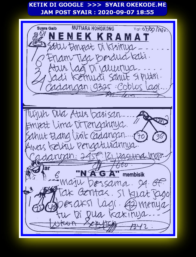 Syair hk 7 September 2020 KODE SYAIR SGP SYAIR HK SYAIR