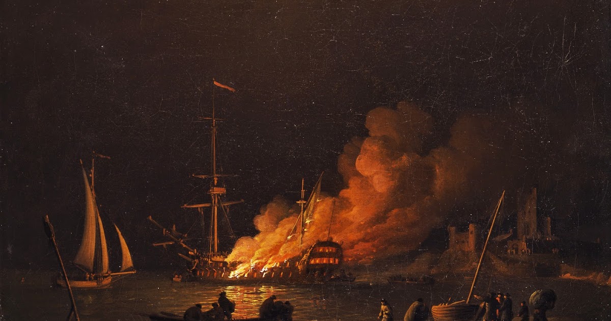 gori marina kastela !? Ship%2Bon%2Bfire%2Bat%2Bnight_charles%2Bbrooking_c1756_yalebritish