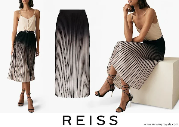 Queen Letizia wore Reiss Marlie Contrast Pleated Midi Skirt