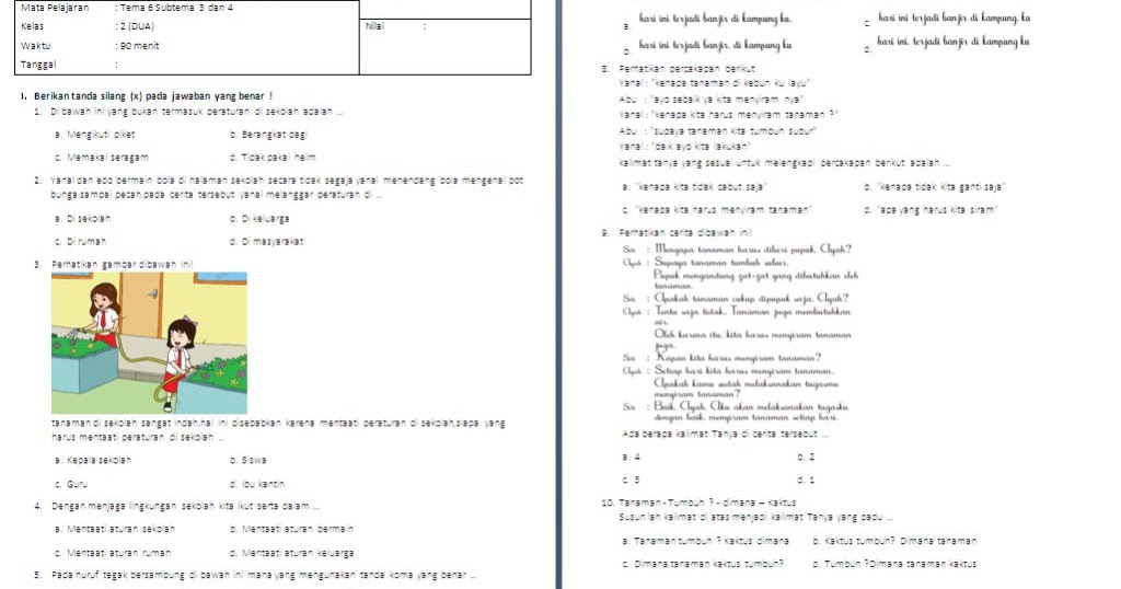 soal tema 2 kelas 1