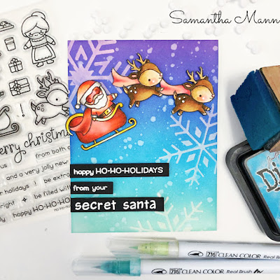 Secret Santa Card by Samantha Mann, Get Cracking on Chrismtas, Cards, card making, Christmas, Distress Inks, Stencil, giveaway, #lawnfawn #getcrackingonchristmas #cardmaking #christmas #christmascard