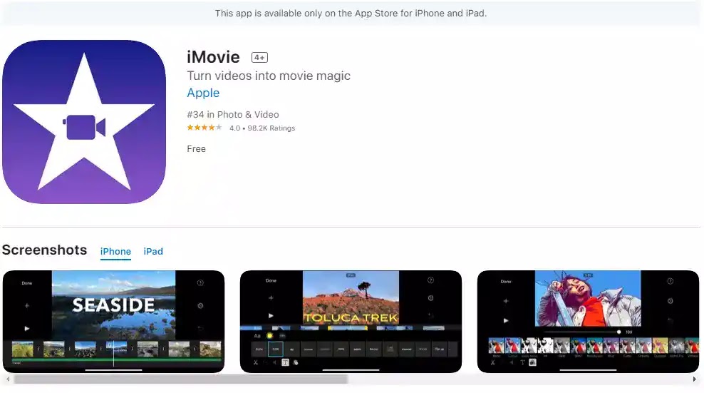 iMovie video editor for iphones and ipad