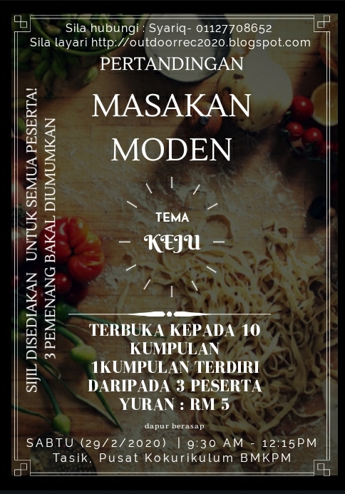 Memasak pertandingan Contoh Borang