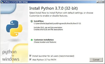 डाउनलोड पायथन 3.7.0 बटन पर क्लिक करें एक बार डाउनलोड पूरा होने के बाद, पायथन इनस्टॉल करने के लिए python-3.7.0.exe रन करें। अब “Install Now” पर क्लिक करें।