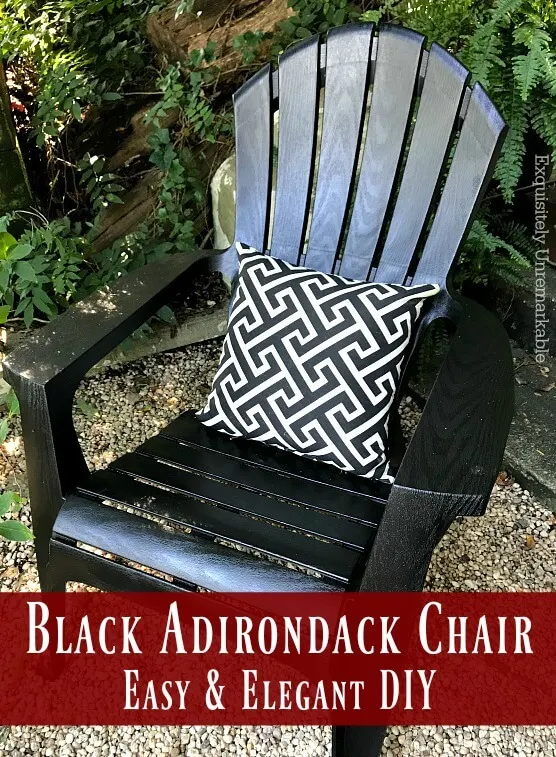  Black Adirondack Chair  Easy & Elegant DIY Text overly on Black Adirondack chair with outdoor pillow
