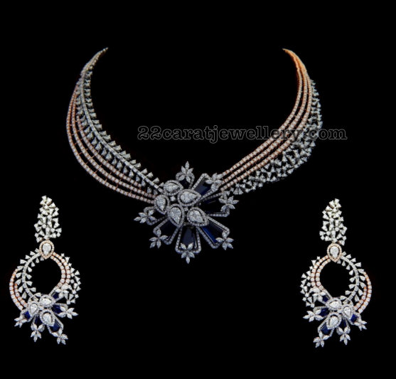 110 Grams Sapphire Diamond Set - Jewellery Designs