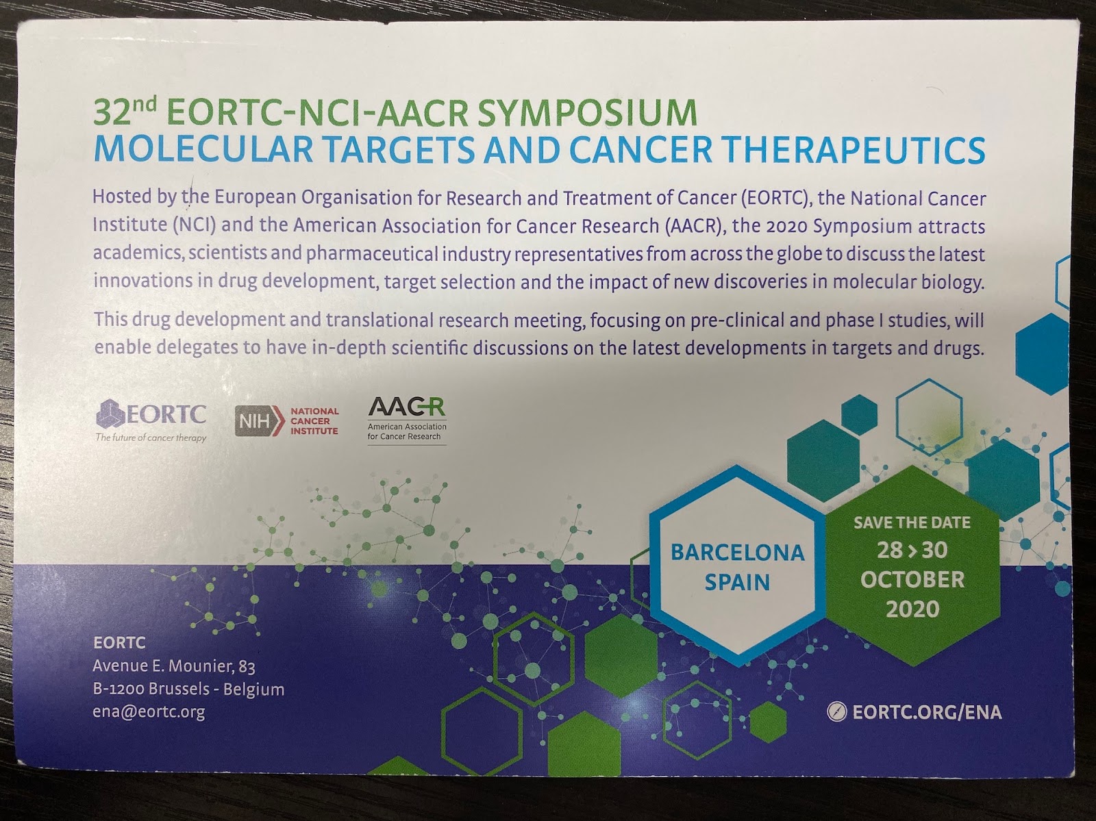 32nd EORTCNCIAACR SYMPOSIUM BARCELONA 東北大学大学院医学系研究科抗体創薬研究分野の研究日記