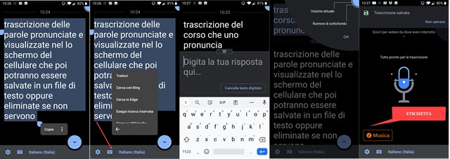 impostazioni della app trascrizione istantanea di android