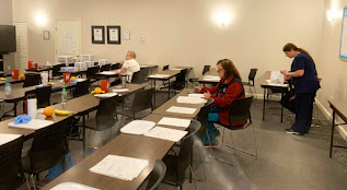 Socially distanced skills lab to complete competency training.