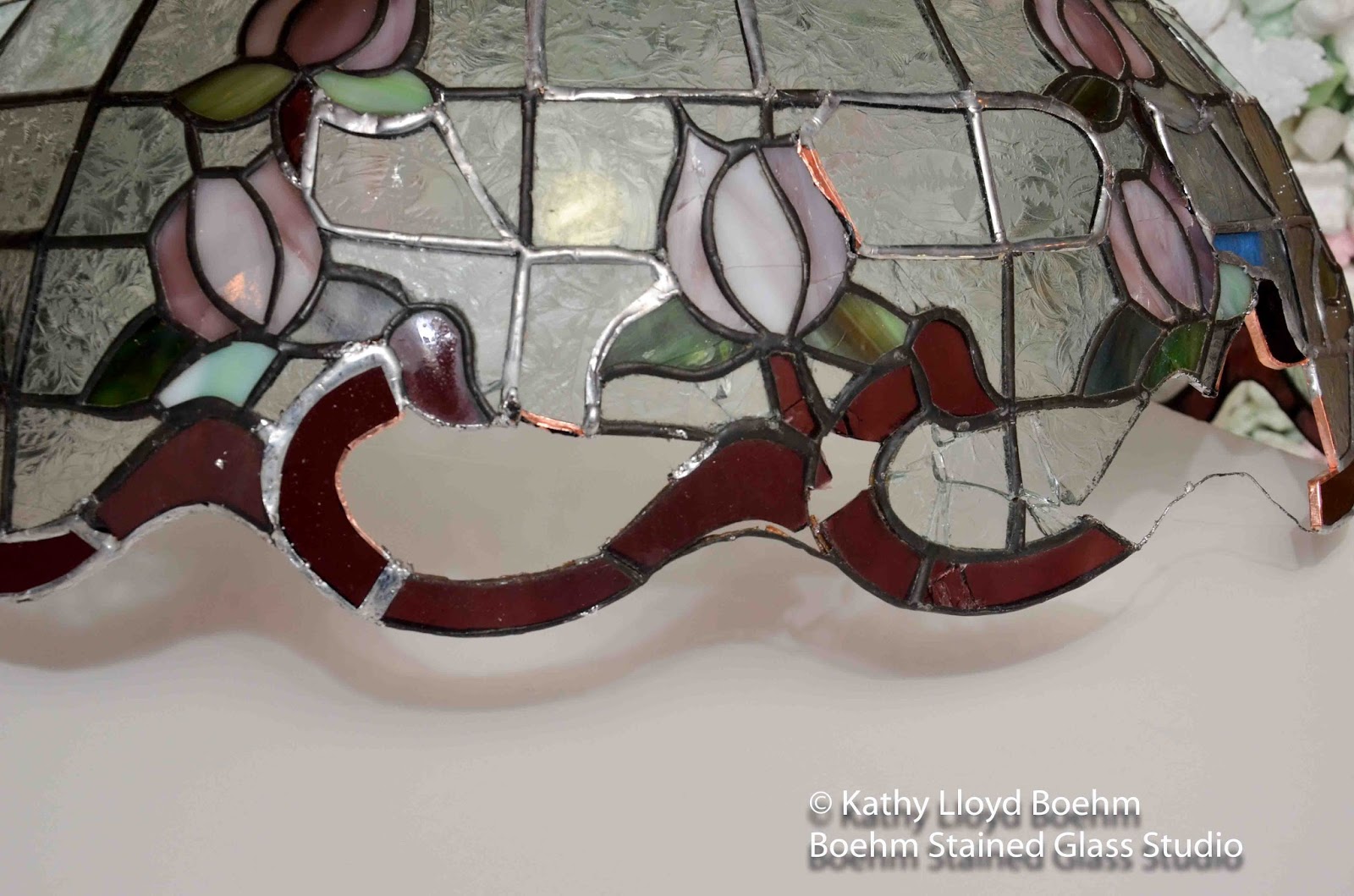 Boehm Stained Glass Blog Repairs to Badly Damaged Stained Glass Lamp