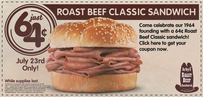 Arbys Roast Beef Classic Sandwich Only 064 Today Heavenly Steals 