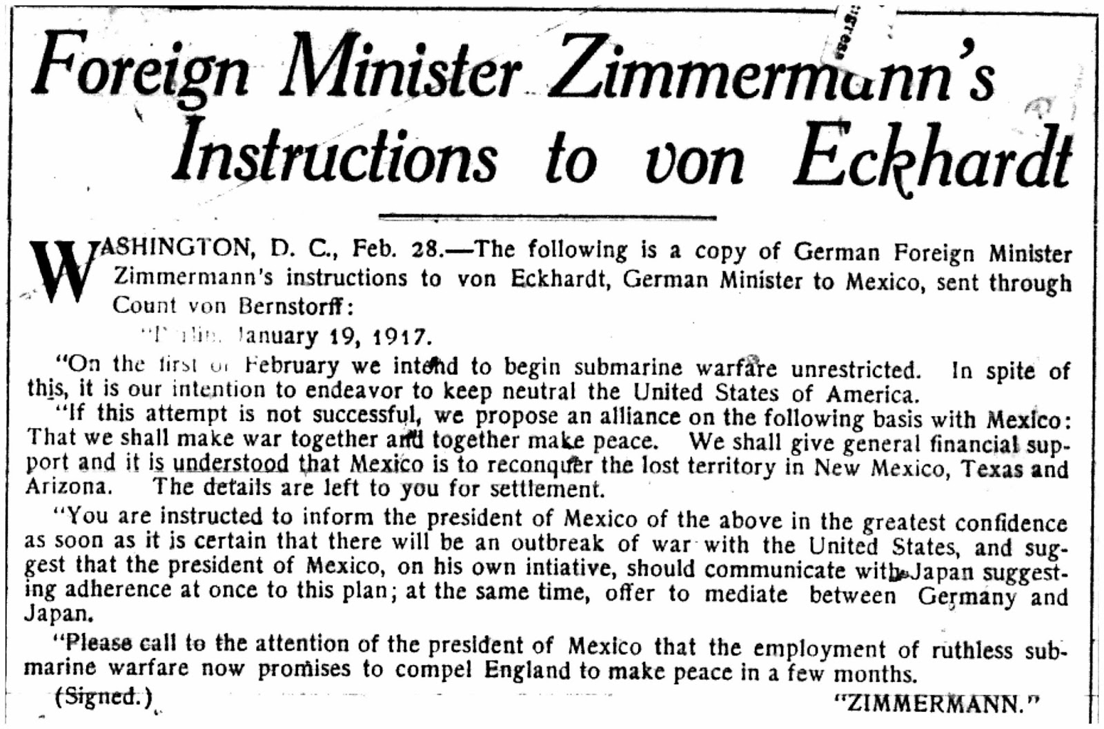 Hampton Roads Naval Museum 100 Years Ago How the Zimmermann Telegram