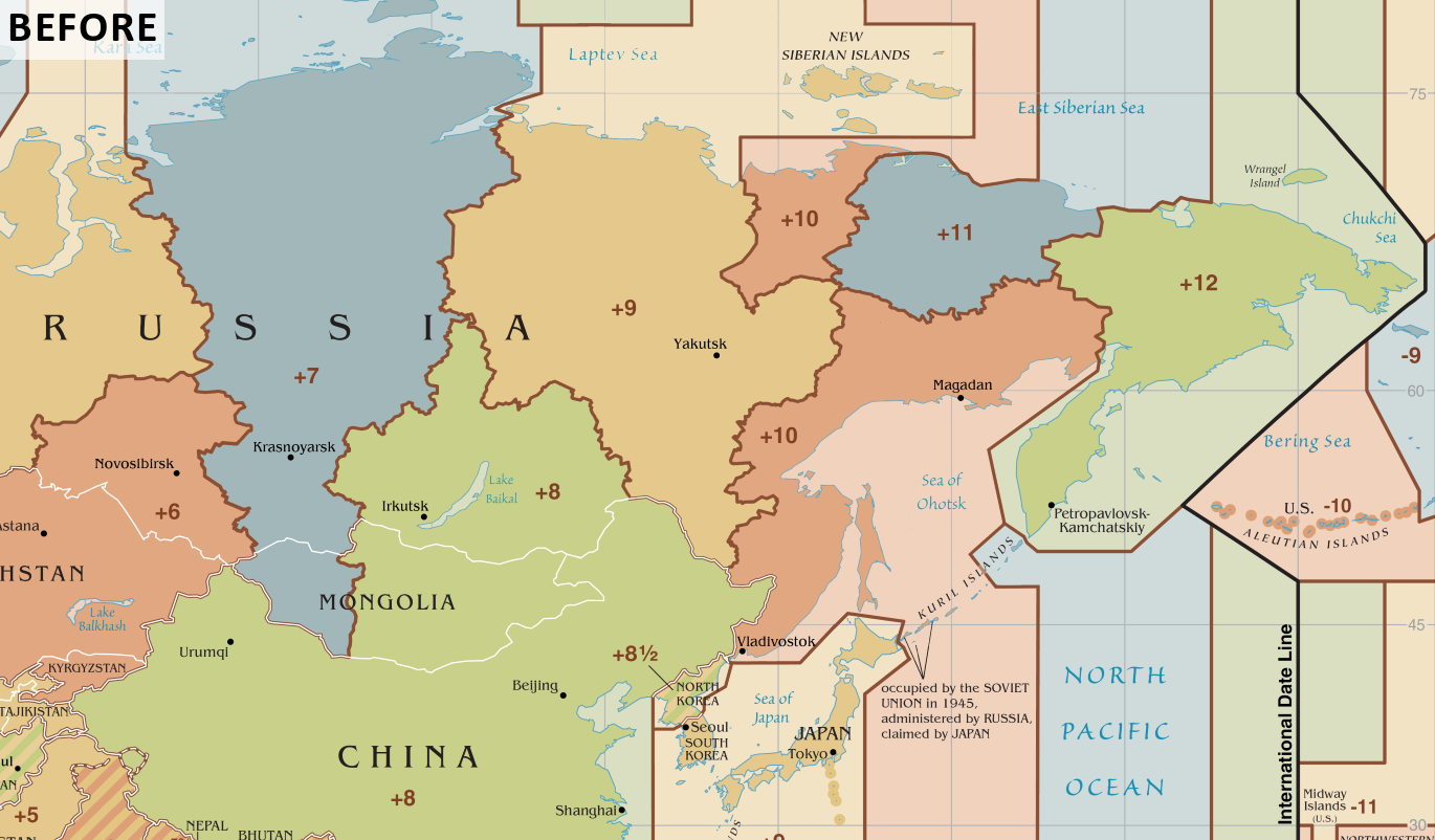 Before and after: Interactive map of time zones that changed during 2016 in Siberia and the Russian Far East