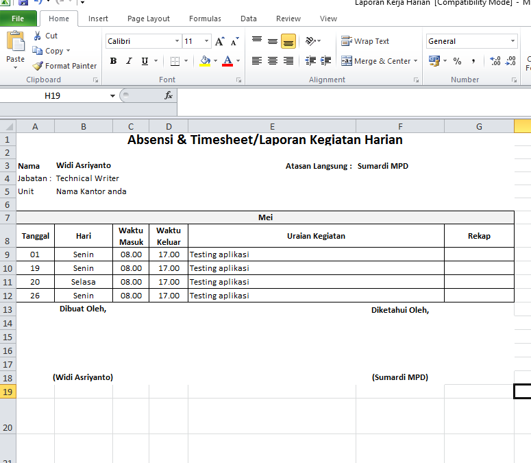 Contoh Laporan Kegiatan Harian Karyawan