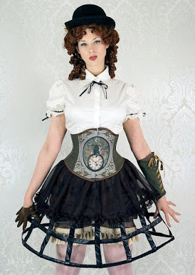 Steampunk hoop skirts and cage skirts from victorian era cage crinoline petticoats, now popular in women's steampunk fashion.