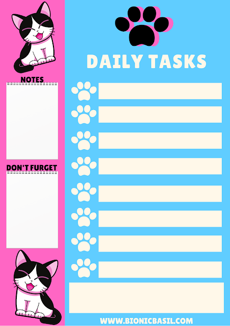 Free Daily Organiser Tick Sheet ©BionicBasil® Printable