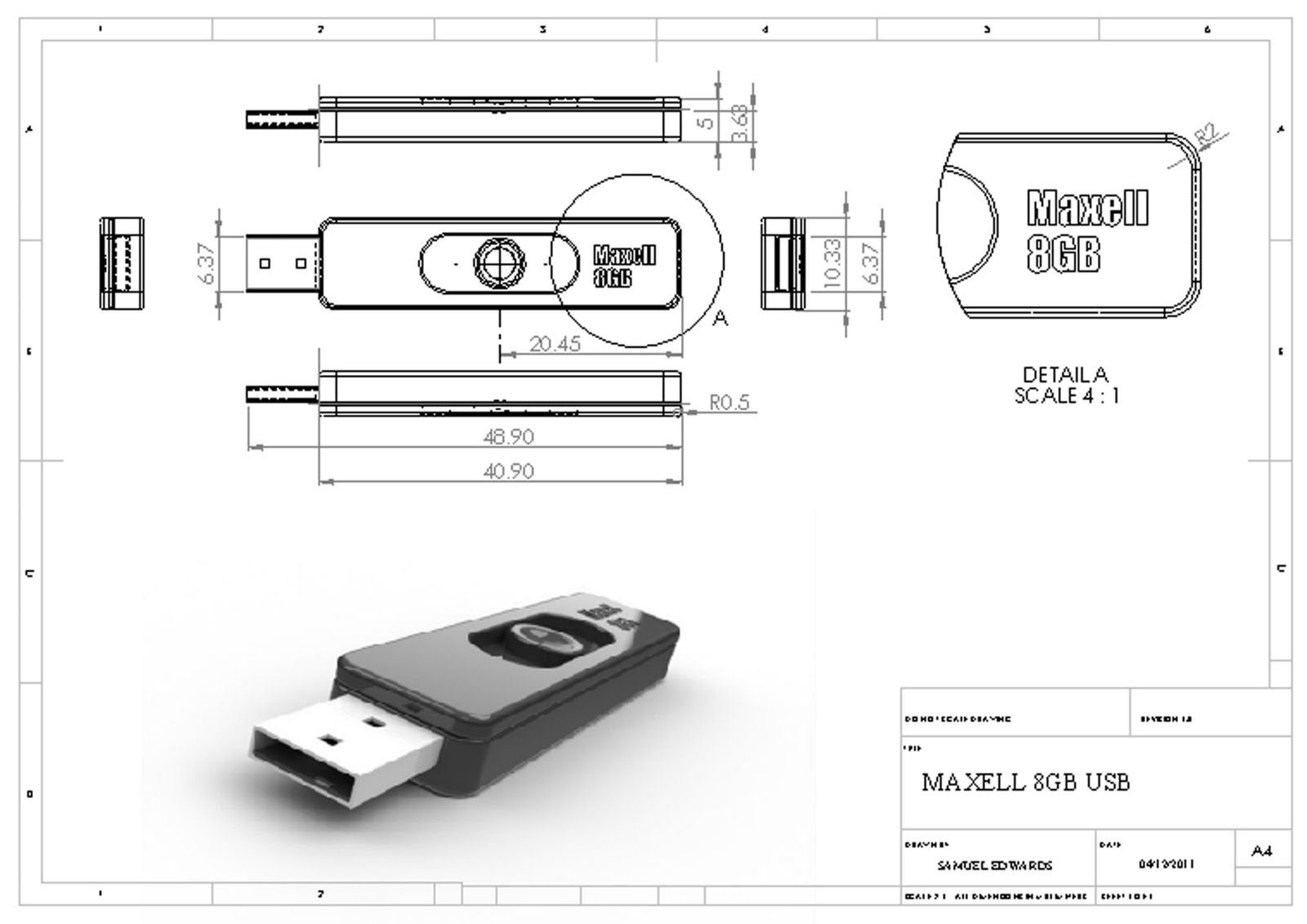 Samuel Edwards Product Design BSc USB Drawing.