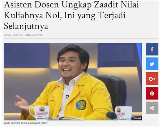 Kerasnya Pro dan Kontra, Atas Diungkapnya Nilai Kuliah Zadit Ternyata Nol Kerasnya Pro dan Kontra, Atas Diungkapnya Nilai Kuliah Zadit Ternyata Nol